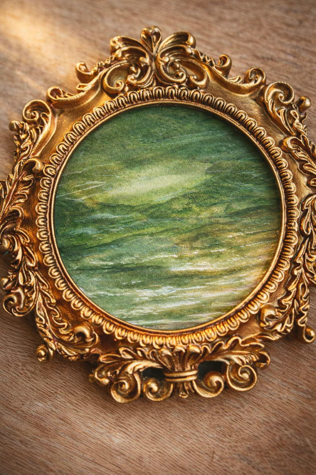 Green watercolour landscape painting (frame included) 5x5