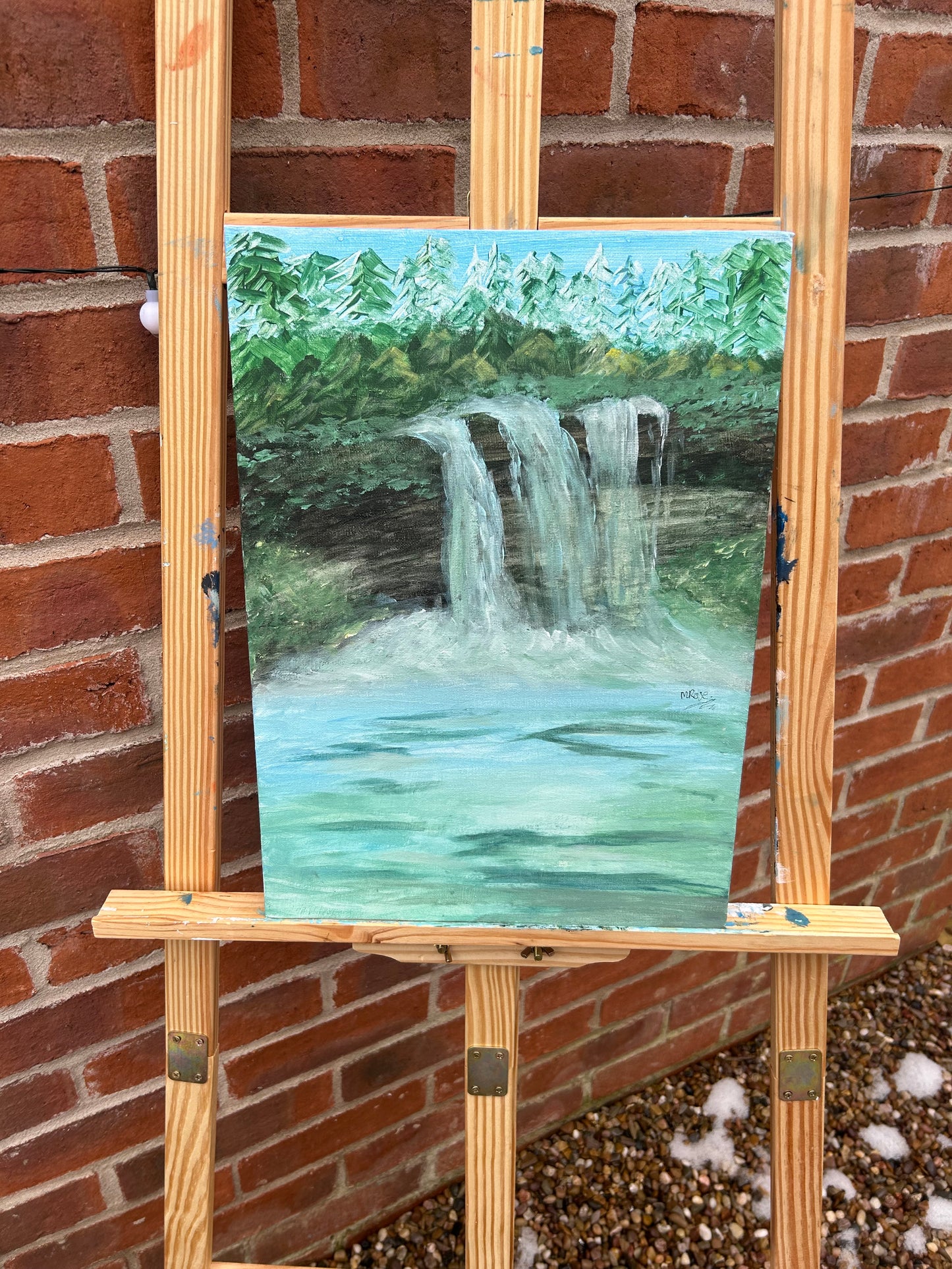 Waterfall canvas painting (with frame)