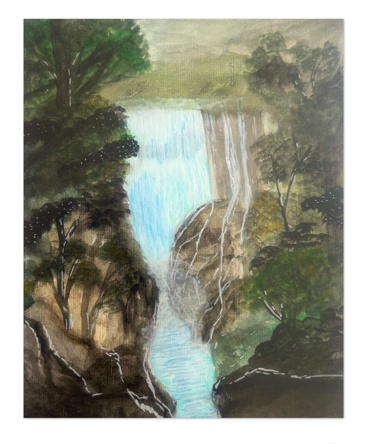 Original Watercolour waterfall painting (with frame)