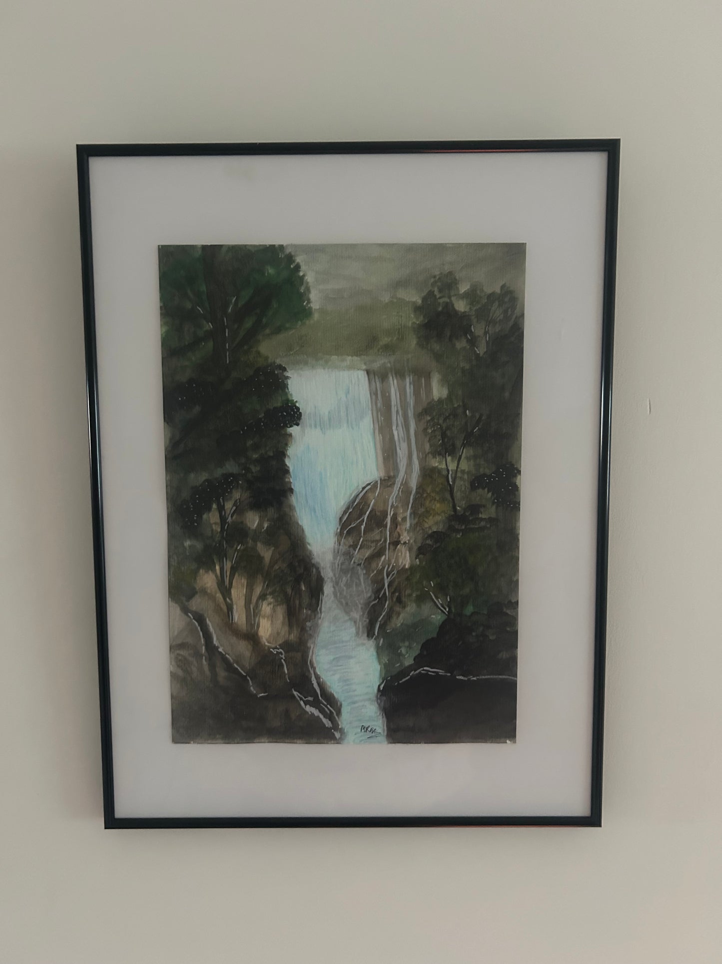 Original Watercolour waterfall painting (with frame)