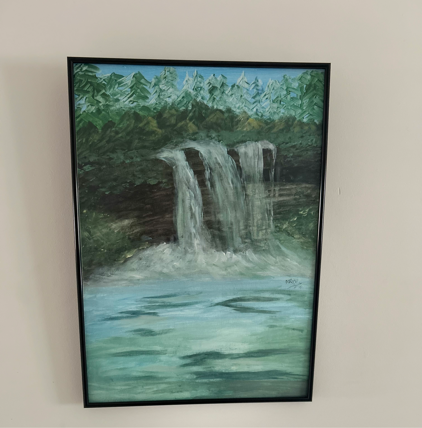 Waterfall canvas painting (with frame)