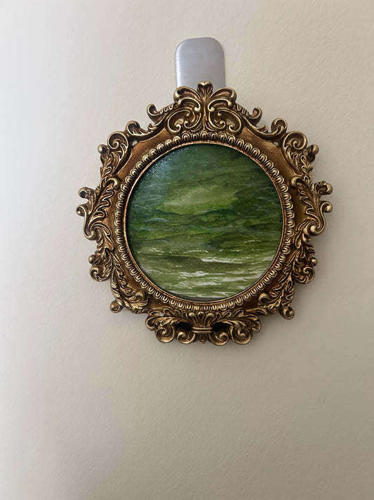 Green watercolour landscape painting (frame included) 5x5